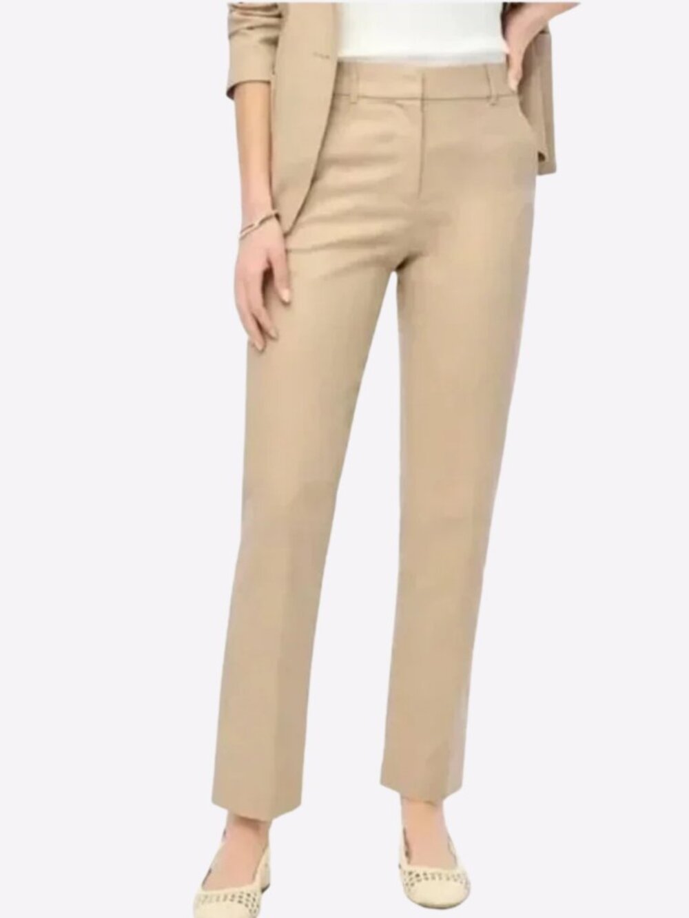 J. Crew Kallie Pant Beige Linen Blend Dress Slacks Straight Leg Womens Sz 0